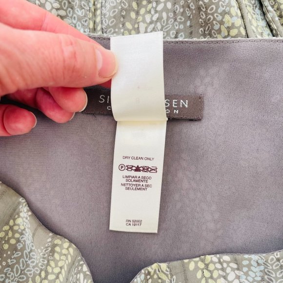 Vintage 100% Silk Skirt Sigrid Olsen Chiffon Crepe Sage Green Gray Ditsy Women's - Picture 7 of 9